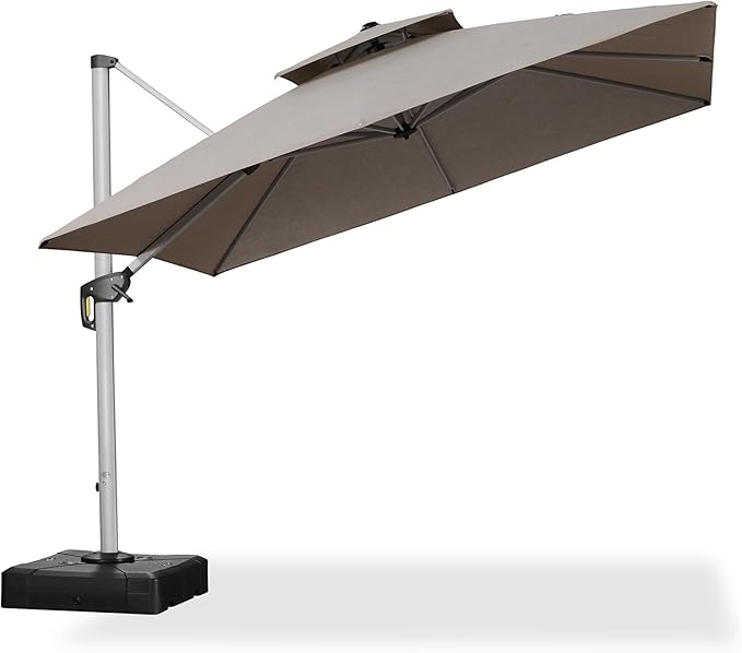 PURPLE LEAF 10ft Cantilever Outdoor Patio Umbrella Large Heavy Duty 360° Rotation Double Top Offset Rectangular Umbrellas for Backyard Deck Pool, Cast Ash