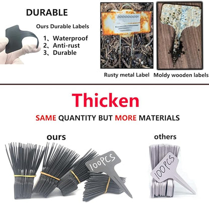 100 Pcs Waterproof Black Durable Plastic Plant Outdoor Garden Labels Nursery Markers T-Type Thick Tags Re-Usable for Vegetables Seedlings