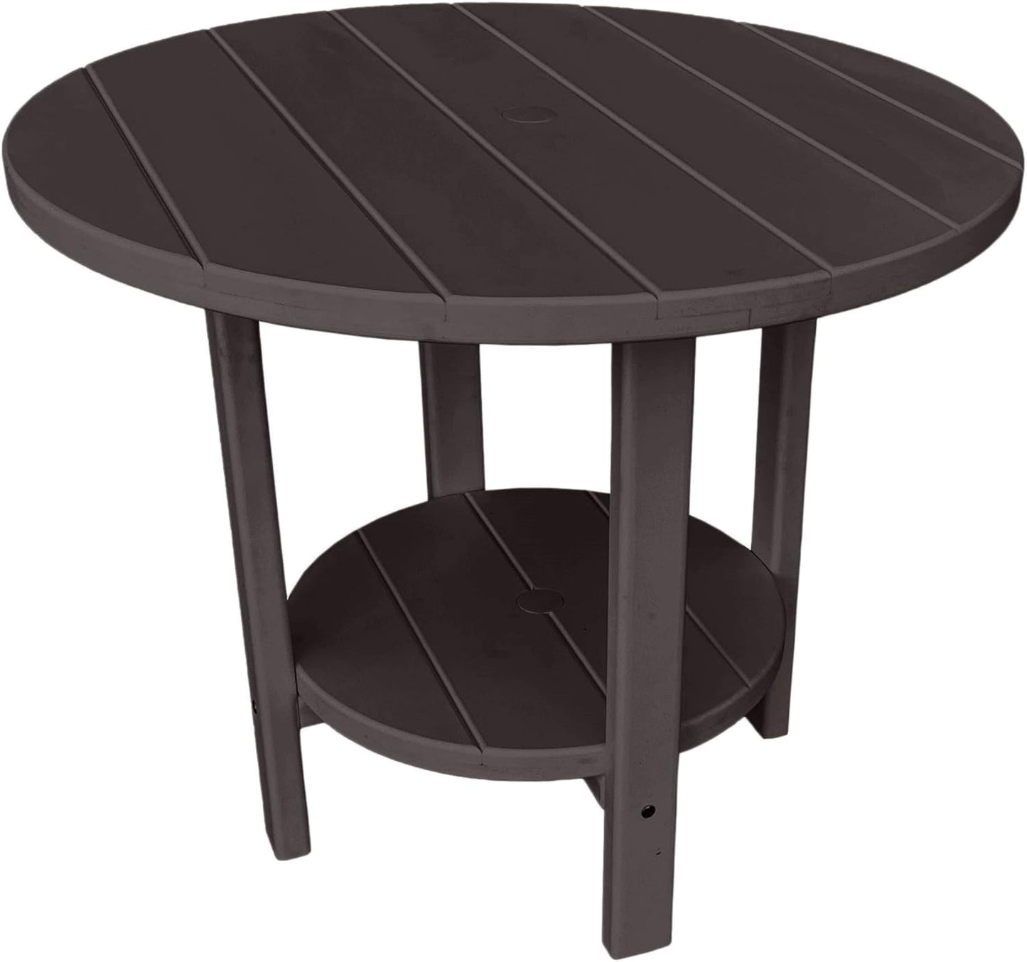 Phat Tommy Round Poly Resin Outdoor Patio Dining Table, All Weather Poly Patio Outdoor Furniture, Brown