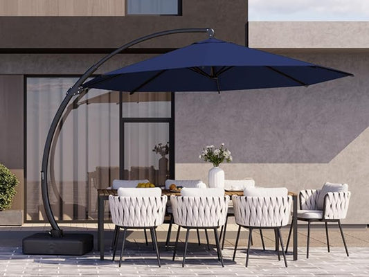Kingdura 11ft Cantilever Patio Umbrella with Base Included, Large Round Offset Outdoor Pool Umbrella, 360° Rotation & Infinite Tilt, Heavy Duty Aluminum Frame for Deck Backyard, Navy blue