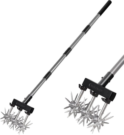 Walensee Rotary Cultivator Garden Tool – Adjustable Hand Tiller for Gardening & Lawn Care with Rustproof Aluminum Blades, Telescopic Handle, Lightweight Nylon Base – Soil Aerator & Grass Reseeder