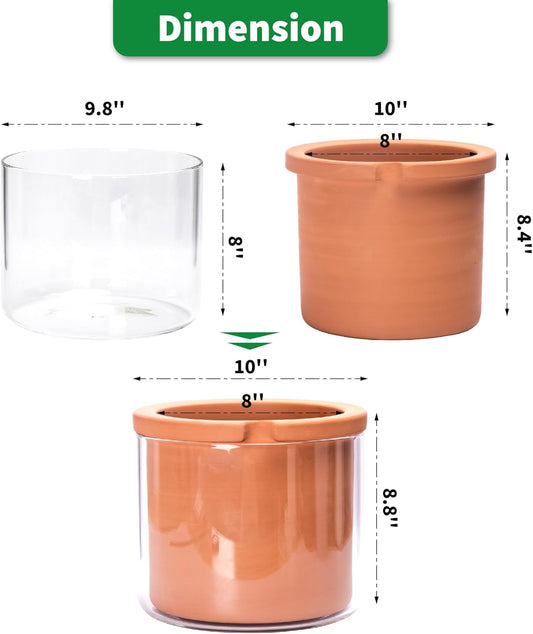 Phoenix Vine 8 Inch Self Watering Planter Pots, Design White Terracotta Pots for Plants, Indoor Cylinder Terra Cotta Pots with Glass Vase, Set of 1, 51-A-H-1
