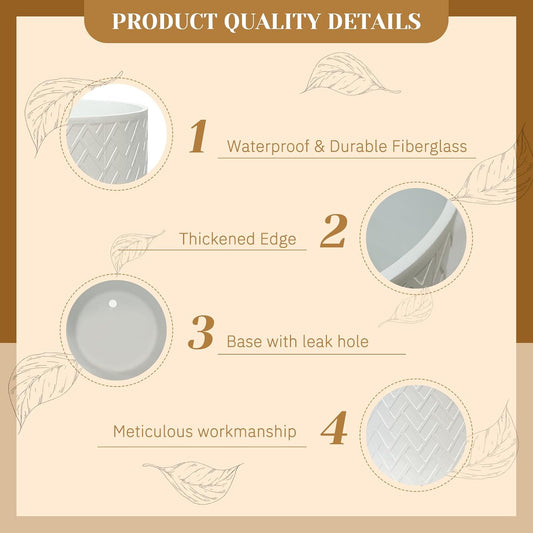 12 Inch Flower Pot Without Bracket with Drainage Holes Suitable for Indoor and Outdoor Decorative Planting (White Rectangle, 12 Inches)