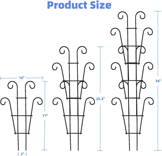 Garden Plant Trellis for Indoor Plants, Stackable Metal Trellis Supports for Climbing Plants or Houseplants, 3 Pack, Black (10"(W) x 17"(H))