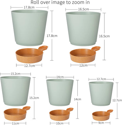 GARDIFE Plant Pots 7/6.5/6/5.5/5 Inch Self Watering Planters with Drainage Hole, Plastic Flower Pots, Nursery Planting Pot for All House Plants, African Violet, Flowers, and Cactus,Green
