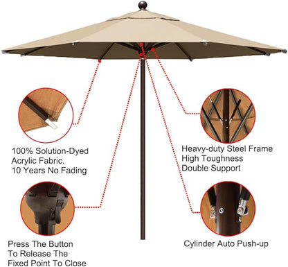 EliteShade USA 10-Year-Non-Fading 11Ft Market Umbrella Patio Outdoor Cylinder Auto Push-up Table Umbrella with Ventilation, Heather Beige