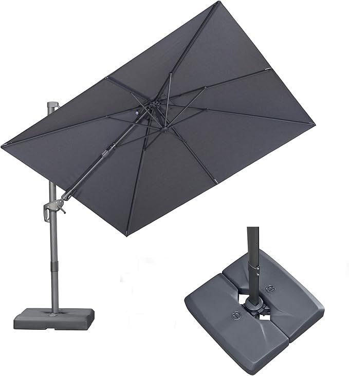 PURPLE LEAF 8' X 8' Swivel Outdoor Patio Aluminum Umbrella with Base Left-right Tilting Cantilever Offset Umbrella with UV Resistant Heavy Duty Fabric for Deck Pool Patio Backyard, Graphite Grey