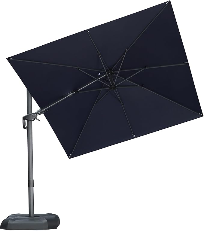 PURPLE LEAF 8' X 8' Left-right Tilting Patio Umbrella Outdoor Cantilever Swivel Square Umbrella Aluminum Offset Umbrella with 360-degree Rotation for Garden Deck Pool Patio Navy Blue