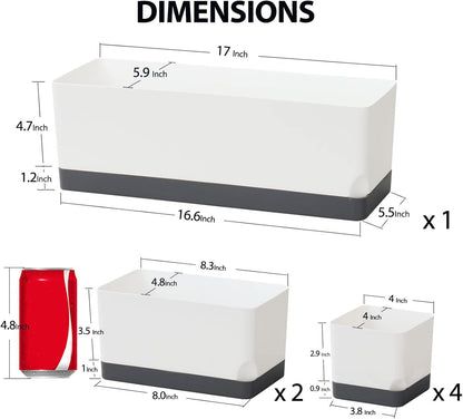 Self Watering Planters Pots for Indoor Plants, 7 Pack 4+8+17 Inch Plastic Window Boxes Planters Herb Planter, Rectangle Rectangular Planter Windowsill Planters with Drainage and Saucer