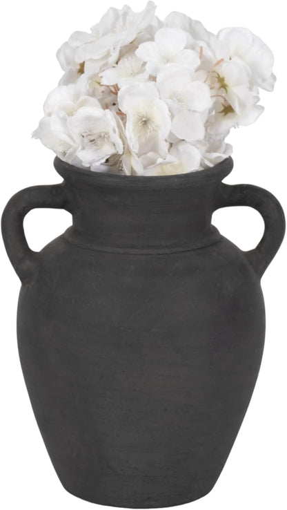 Sagebrook Home Black Boho Terracotta Vase - Amphora-Style Decorative Flower Holder for Home, Office & Living Room - 9" Black