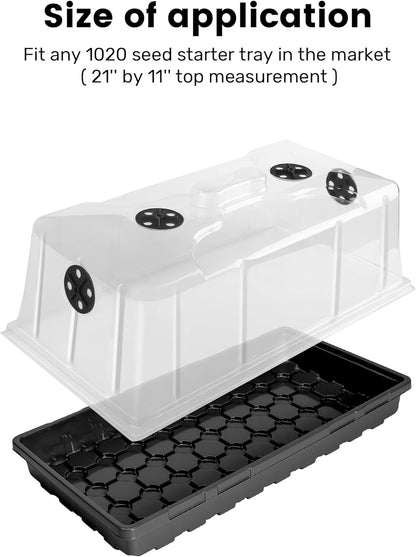 MIXC 10 Pack Humidity Dome 7" Tall Extra Strength, 1020 Growing Trays Cover, Propagation Seed Cloning Lid Vented for 10 x 20 Inch Flat Tray and Seed Starting Germination, Black