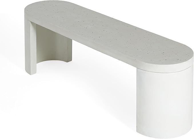 Christopher Knight Home Zigg Durable Concrete Outdoor Dining Set with Stylish Terrazzo Finish, Patio Dining Table with Bench, Oval Outdoor Patio Furniture Set with Pedestal Base, White