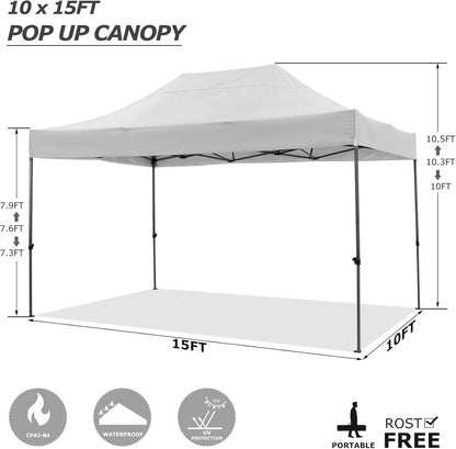 COBIZI 10x15 Heavy Duty Pop up Canopy Tent Easy Up Commercial Outdoor Canopy Wedding Party Tents for Parties All Season Wind & Waterproof Gazebo with Carry Bag, White(Frame Thickened)