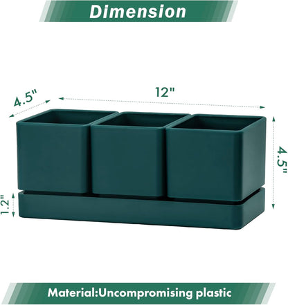 D'vine Dev Herb Garden Planter Set, Plastic Plant Pots with Drainage and Saucer, Indoor Succulent Cactus Vegetable Pot for Windowsill, Garden Balcony, Green, Set of 2, 76-V-C-2