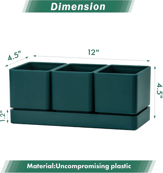 D'vine Dev Herb Garden Planter Set, Plastic Plant Pots with Drainage and Saucer, Indoor Succulent Cactus Vegetable Pot for Windowsill, Garden Balcony, Green, Set of 2, 76-V-C-2