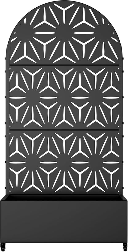 Casaphoria Metal Raised Garden Bed with Trellis and Wheels, 72"x35"x16" Arched Planter Box for Climbing Plants, Vegetables & Vines, Features Drainage Holes and Privacy Screen (Black-Star)