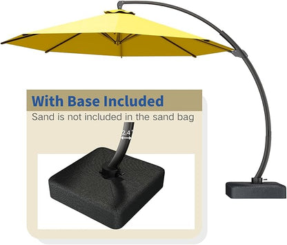 Outdoor Patio Umbrella with Sand Bag Included, 11 FT Deluxe Curvy Cantilever Umbrella Offset Hanging Umbrella with 360° Rotation for Market, Pool, Garden, Backyard, Deck