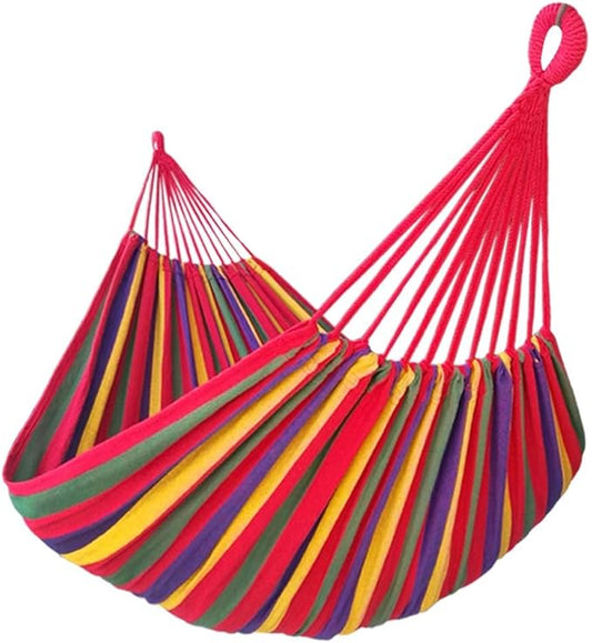 Brazilian Double Hammock 2 Person Extra Large 220x160cm Total Length 330cm Load 500lb Canvas Cotton Hammock for Patio Porch Garden Backyard Lounging Outdoor and Indoor(Rainbow) XXL