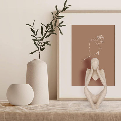 INNOLITES Boho Decor Thinker Statue Abstract Art Sculpture, Sandstone Resin Collectible Figurines for Home Living Room Office Shelf Decoration (Sandstone,Think)