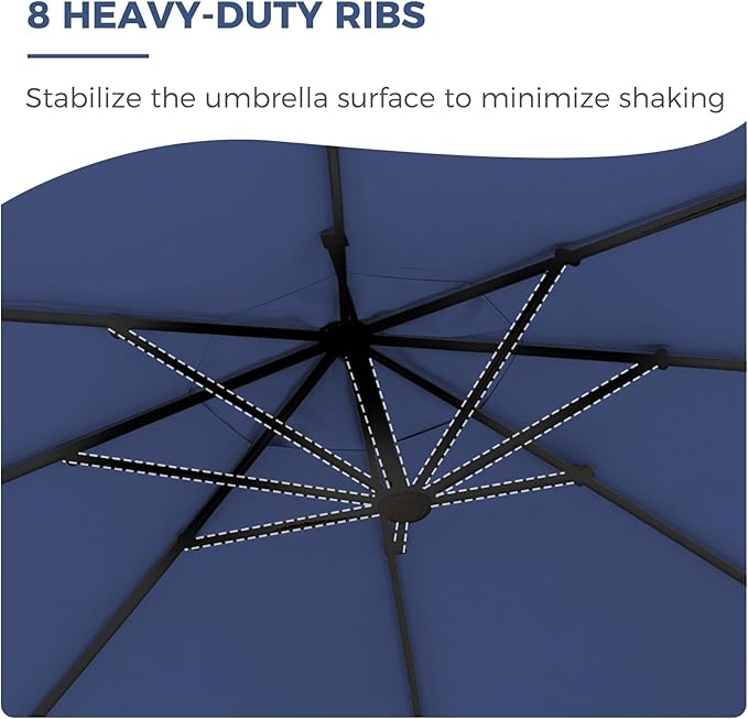 Grand patio 10x10 FT Patio Offset Umbrella, Large Square Aluminum Cantilever Umbrella Base Included for Deck Porch (Navy Blue, 10x10 FT)