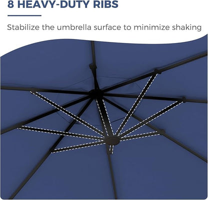 Grand patio 10x13 FT Cantilever Umbrella with Base & Cover Outdoor Aluminum Rectangle Offset Umbrella Canopy for Pool Garden (Navy Blue, 10x13 FT)