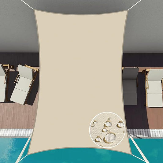 Patio Paradise 10' x 13' Sun Shade Sail Waterproof Beige Rectangle Shade Canopy UV Block Tarp Cloth Outdoor Patio Cover for Garden Backyard Deck Awning