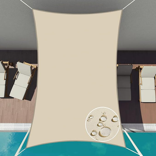 Patio Paradise 13' x 13' Sun Shade Sail Waterproof Beige Rectangle Shade Canopy UV Block Tarp Cloth Outdoor Patio Cover for Garden Backyard Deck Awning