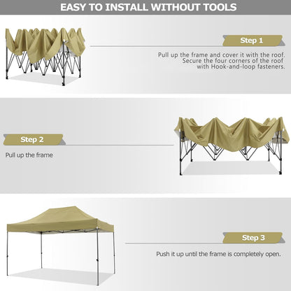 COBIZI 10x15 Pop up Canopy Heavy Duty with 4 Sidewalls, Easy Set-up Commercial Outdoor Party Canopy, 100% Waterproof Wedding Gazebo, 3 Height Adjustable with Handbag, Khaki