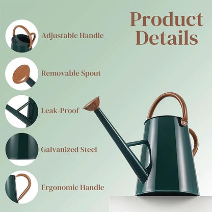 Metal Watering Can with Removable Spout, 1.5 Gallon Large Watering Cans for Plants, Galvanized Steel Gardening Water Can for Indoor & Outdoor Use, Watering Pot with Ergonomic Movable Handle(Green)