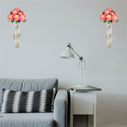 Self Adhesive Wall Vase Metal Tube Decoration Holder Used to Display Dried Flower, Faux Flowers, Fake Flowers, Also Suitable for Cemetery Memorial Decoration (1 Pcs White Gold Stripe)