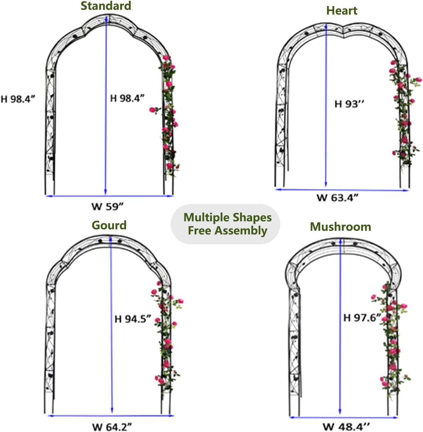Metal Garden Arch 98.4" H White Garden Arbor Trellis for Outdoor Climbing Plants Support Rose Lawn Tall Large Wedding Archway