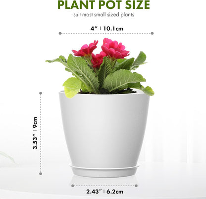 16 Pack 4 Inch Plant Pots with Drainage Holes and Saucers, Pots for Plant Indoor, Plastic Planters for Succulents and Small Plants, White