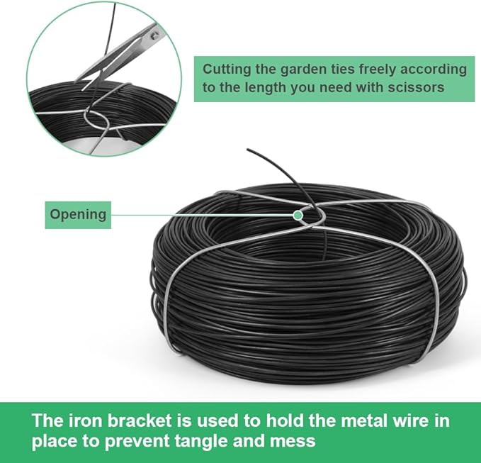 328 Feet Plant Twist Tie Plastic Coated Soft Garden Metal Wire 1mm Thin for Tomato Plants, Climbing Roses and Vines Organizing (Black)