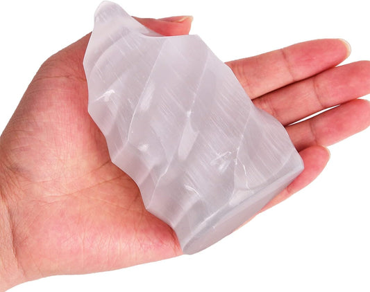 AMOYSTONE Selenite Crystal Tower Flame Shaped Stone Large Healing Crystal Meditation Home Decor 4"