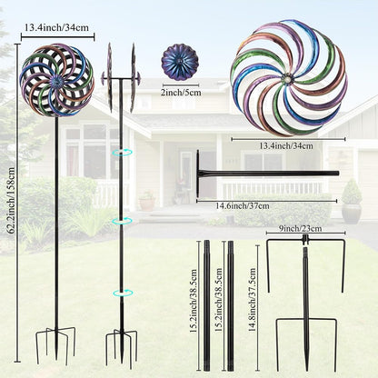 DREAMYSOUL Wind Spinner Outdoor, 13 Inches Dia Rainbow Metal Kinetic Wind Spinners, Dual Wind Spinners for Yard Garden Outside Patio Lawn Decor
