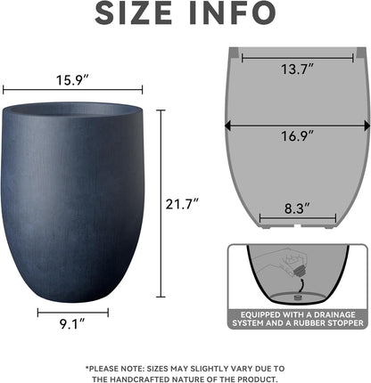 Kante Tall Concrete Planter, 21.7-Inch Height Antique Blue Large Indoor Outdoor Plant Pot with Drainage Hole for Patio Garden Home, Modern Decor for Flowers and Tree