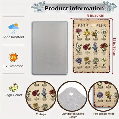 Bestylez Garden Gifts Vintage Gardening Signs Mom Grandma Birth Month Flower Tin Sign for Home Garden Greenhouse Living Room Bedroom Yard Cottage Outdoor Decor 8X12 Inch (3355)