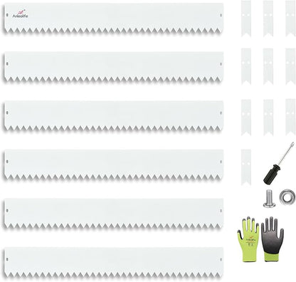 A ANLEOLIFE 6 Pack 40" LX 6" H Galvanized Steel Garden Landscape Edging, Bendable Hammer-in Metal Lawn Border with Gloves and 10 Stakes (20FT Total) (6 inch Tall, Antique White)