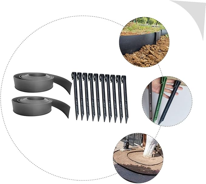 SUPVOX Flexible Plastic Landscape Edging Coil Kit with Spikes Garden Border Fence for Lawn Flower Beds and Shrubbery Easy to Cut and Shape for Tidy Separation