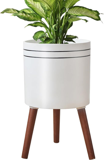 12 Inch Plant Pot with Stand，Planter for Indoor Plant，Flower Pot with Drainage Hole for Outdoor,White and Black