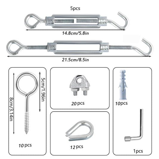 M6 Turnbuckles for Cables Wire Kit, 3/16" PVC Coated Steel Cable Kit w/ 7×7 Strand Core & 100Ft Wire Rope Tensioner Strainer for String Light Hanging/Deck Stair Railing/Shade Sail/Clothes Line