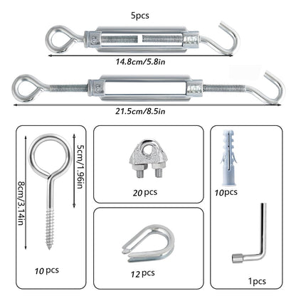 M6 Turnbuckles for Cables Wire Kit, 1/8" PVC Coated Steel Cable Kit w/ 7×7 Strand Core & 100Ft Wire Rope Tensioner Strainer for String Light Hanging/Deck Stair Railings/Shade Sail/Clothes Line