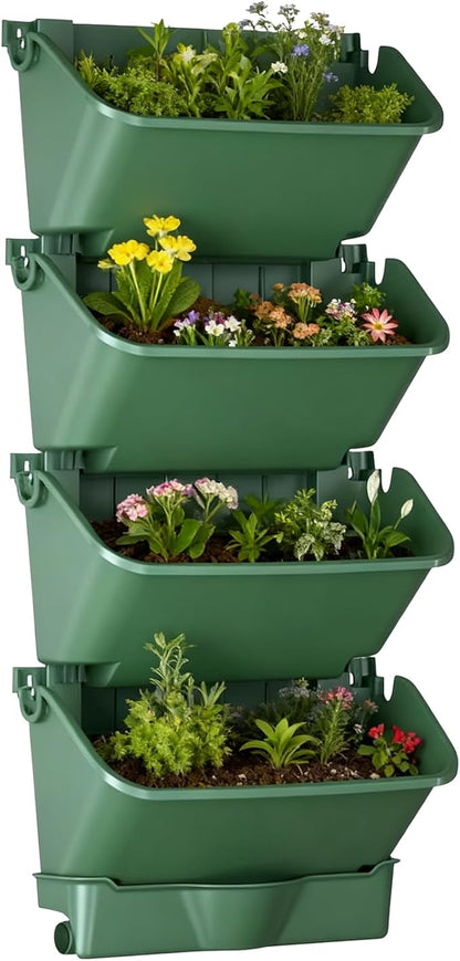 Self-Watering Wall-Mounted Planter Indoor/Outdoor Decor, Wall Planter Indoor Vertical Living Green PlantWall with 4 Pots Easy Installation 12.9''x5.5'' x26.7''