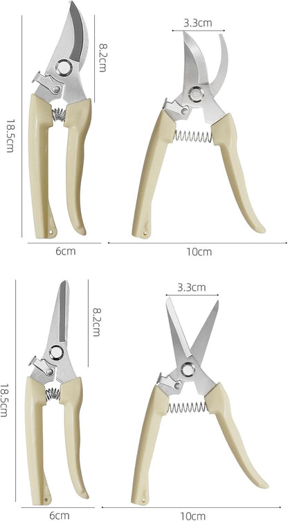 Garden Flower Shears Pruning Shears 6.9 inches Straight and Bypass Scissors Heavy Duty Plant Scissors for Cutting Flowers, Trimming Plants, Bonsai, Fruits Picking (White handle Straight and Bypass)