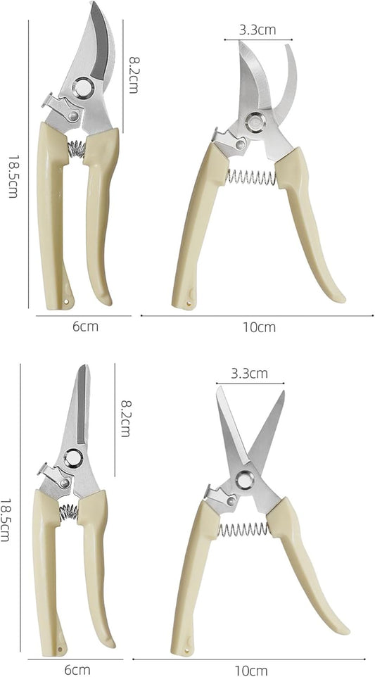 Garden Flower Shears Pruning Shears 6.9 inches Straight and Bypass Scissors Heavy Duty Plant Scissors for Cutting Flowers, Trimming Plants, Bonsai, Fruits Picking (White handle Straight and Bypass)