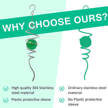 Wind Spinner Tail with Green Glass Orb,Gazing Ball Spiral Tail,Wind Spinners Stabilizer,Visual Illusion in Spinning Hanging Rotating Art Decor,Indoor Outdoor Garden Decoration-13in