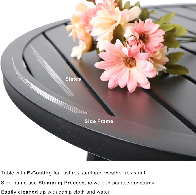 PHI VILLA Metal Outdoor Patio Bistro Set 3 Piece Dining Furniture - Black