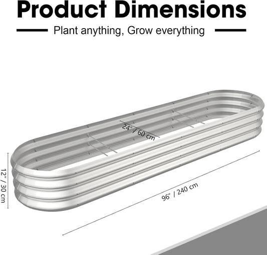 8x2x1ft Oval Galvanized Raised Garden Bed Outdoor 9-in-1 Large Metal Modular Planter Box Raised Beds for Gardening,Vegetables,Fruits,Flowers & Herbs (Silver)