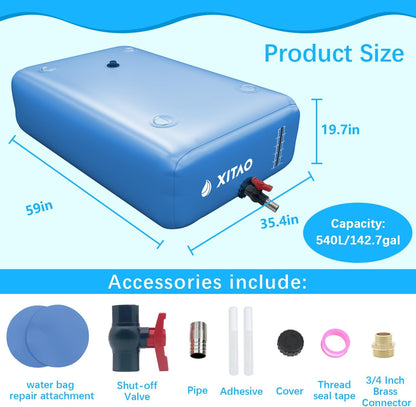XITAO 142Gal Large Capacity Water Storage Bladder Containers w/Water Level Indicator Portable Foldable Emergency Water Tank Bag for RVs, Drought Resistance, Fire Prevention, Agricultural Irrigation