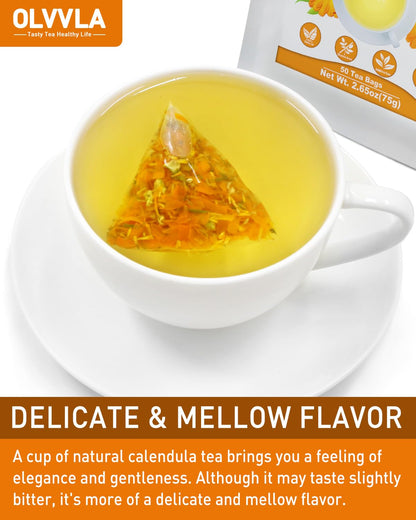 Olvvla - Natural Calendula Flowers Tea Bags - 1.5g X 50 Count - Premium Calendula Tea - Non-GMO - Caffeine-free - Dried Calendula Herbal Tea - Rich in Antioxidants & Promote Relaxation
